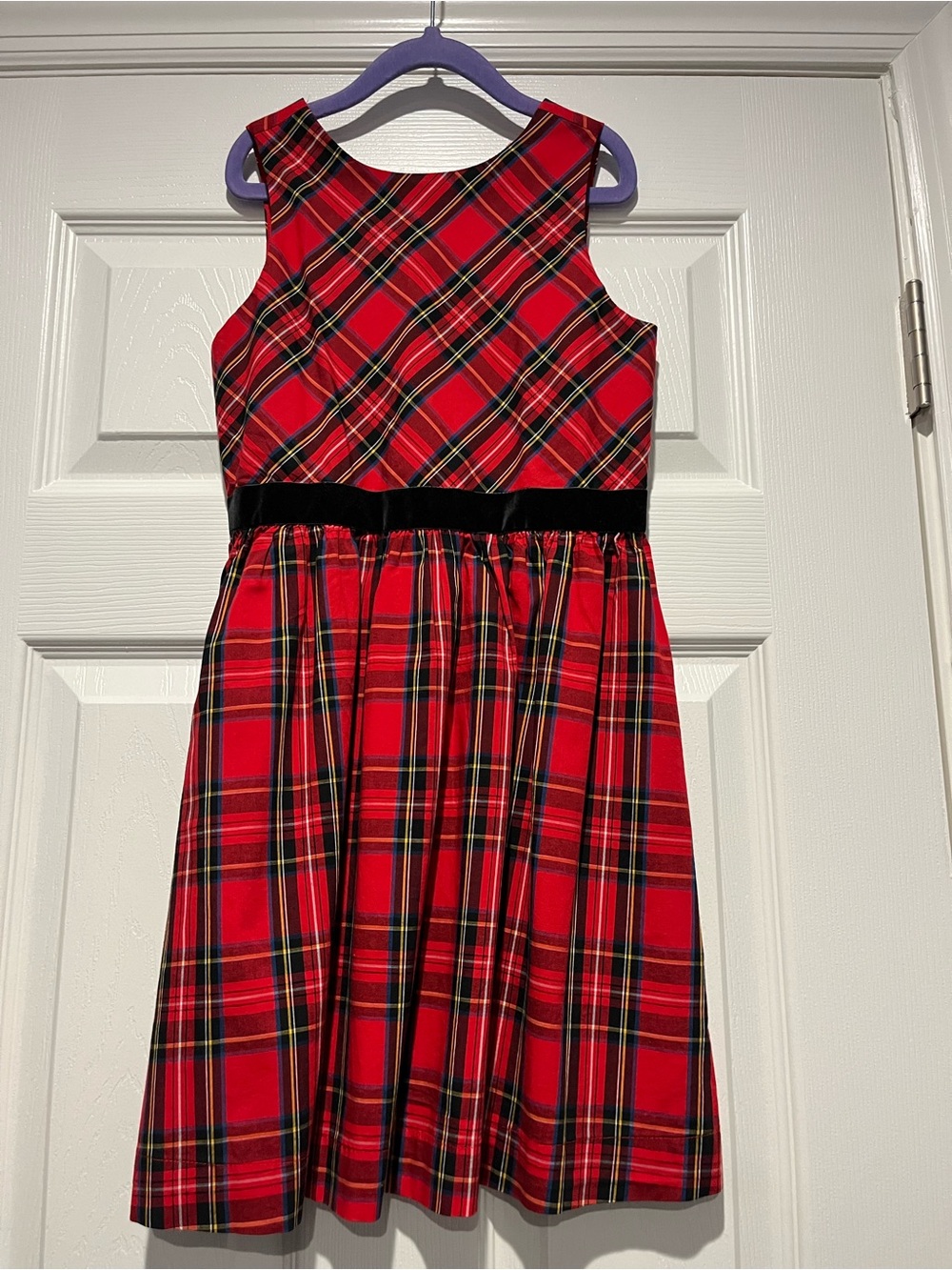 Crewcuts Red Plaid Dress with Black Velvet Waistband